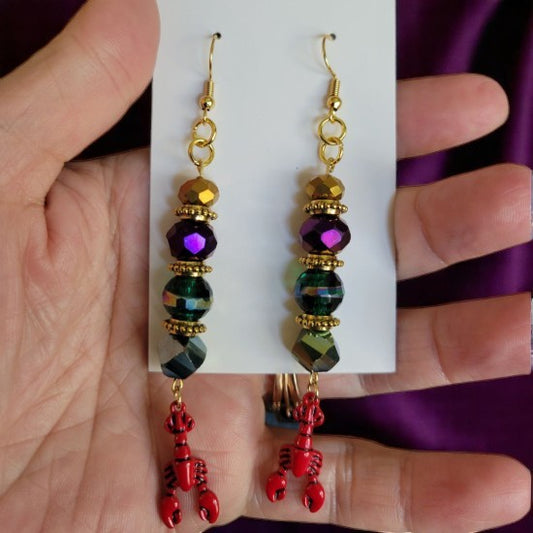 Extra Dangly Crawfish Earrings – 3” Long, Nickel-Free | Mardi Gras Jewelry