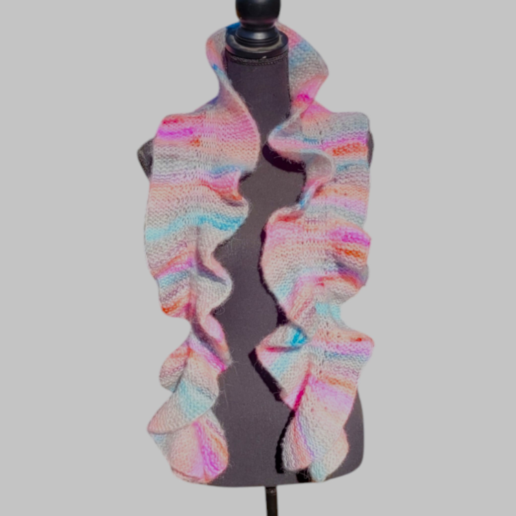 Lollipop Loom Knit Ruffled Scarf in Pastel Colors | Handmade & Cozy