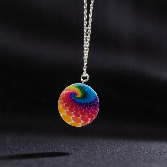 Tie-Dye Rainbow Shell Necklace | Adjustable 16–18.25" Silver Tone Chain