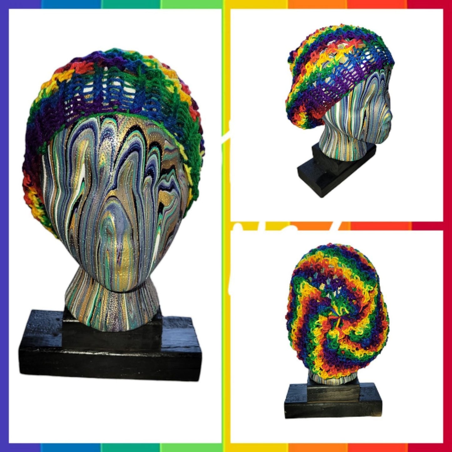 Rainbow Knit Slouchy Hat – Adult Unisex | Handmade & Machine Washable