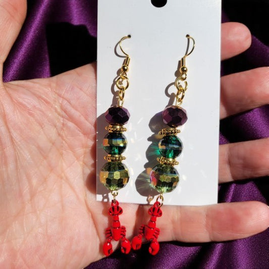 Dangly Crawfish Earrings – 3” Long, Nickel-Free | Mardi Gras Jewelry