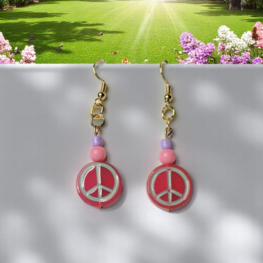 Peace Sign Earrings | 1.5" Drop | Colorful Seed Beads | Nickel-Free Jewelry