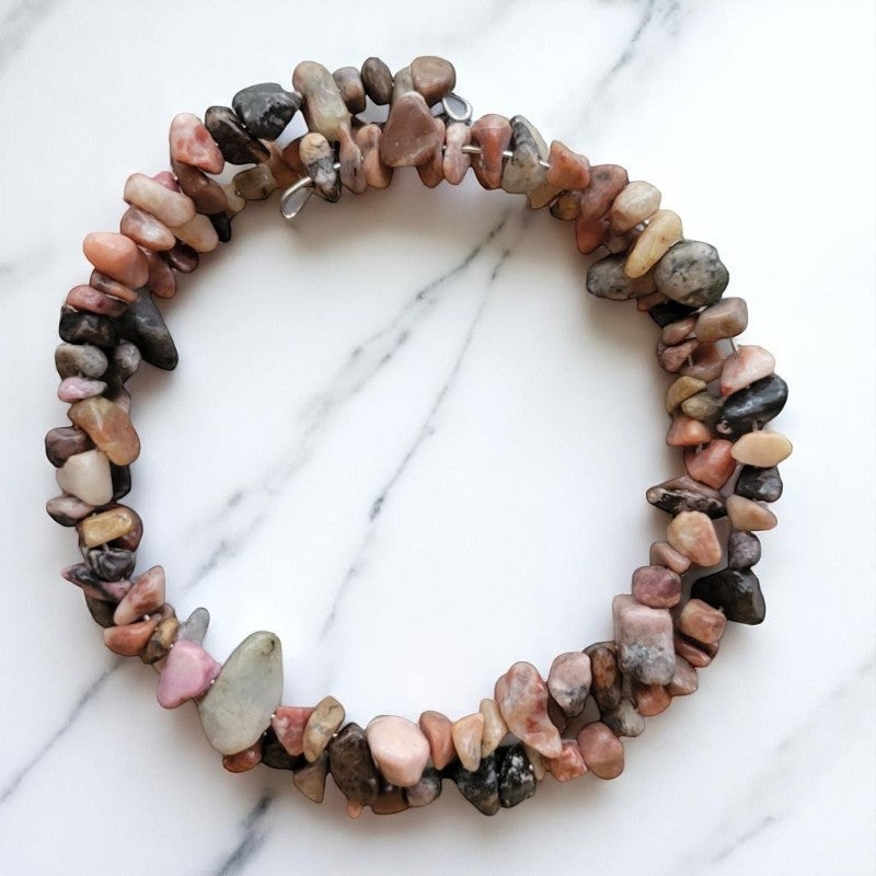Natural Stones Memory Wire Bracelet | Handmade & Plus-Size Friendly Jewelry