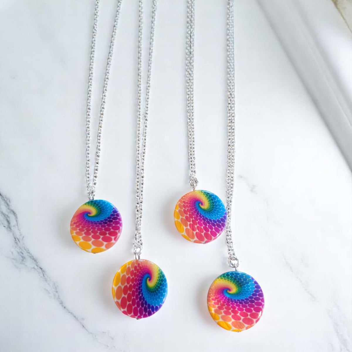Tie-Dye Rainbow Shell Necklace | Adjustable 16–18.25
