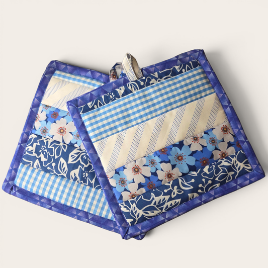 Set of 2 Oversized Potholders- Blue
