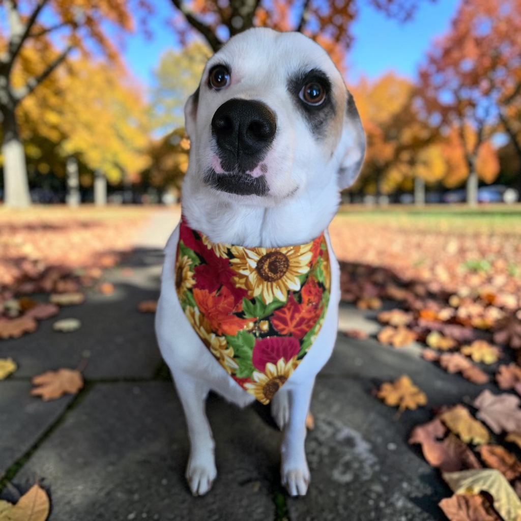Glittery Autumn Sunflowers Scrunchie Dog Bandana