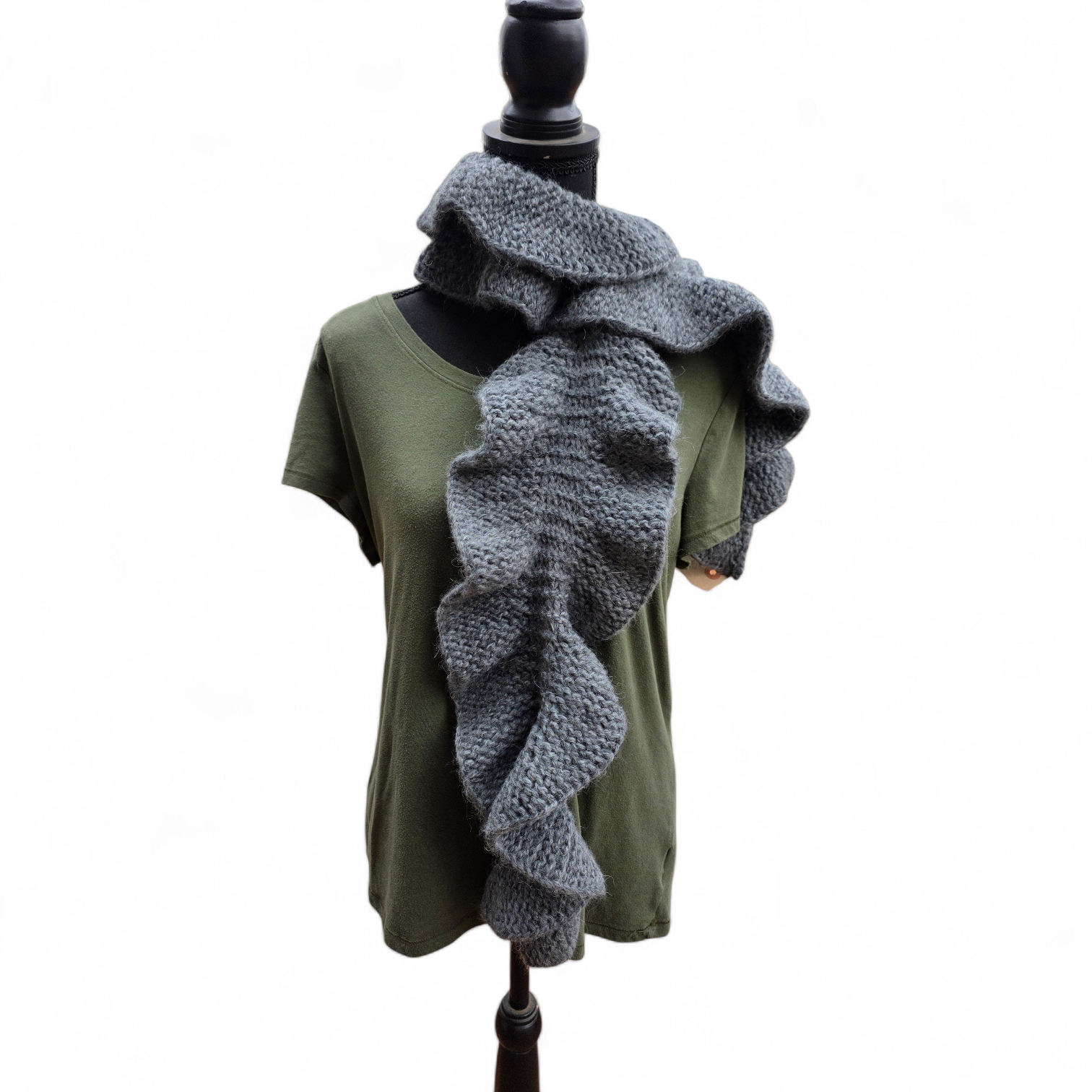 Handmade Wool Blend Ruffle Scarf – Adult Length, Limited Colors