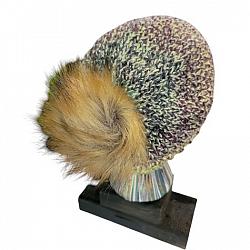 Autumn Colors with Fake Fur Pom-Pom Loom Knit Hat-