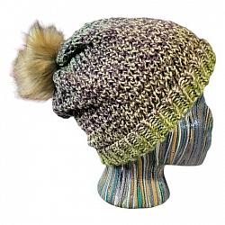 Autumn Colors with Fake Fur Pom-Pom Loom Knit Hat-