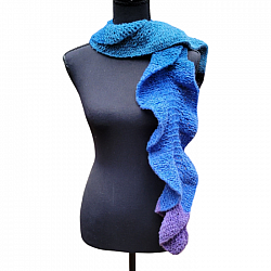 Evening Dreams Ruffled Scarf-loom knitting, blue scarf, turqouise scarf, winter scarf, ruffled scarf